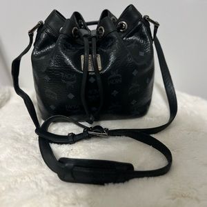 mcm black bucket bag